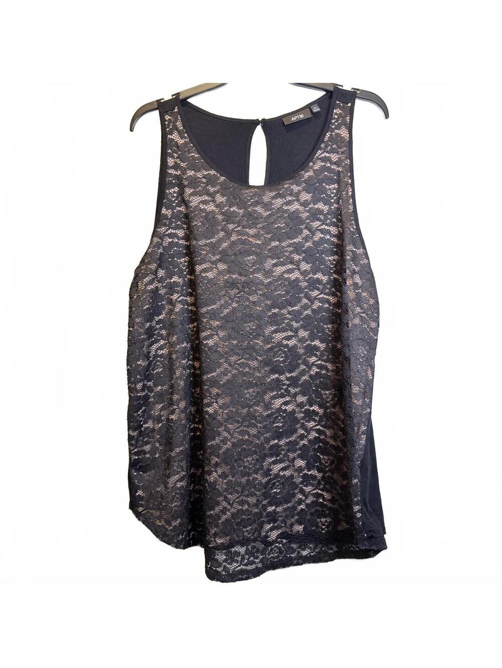 Apt 9 Black Floral Lace Tank Top XL Sleeveless Sheer Overlay Keyhole Blouse